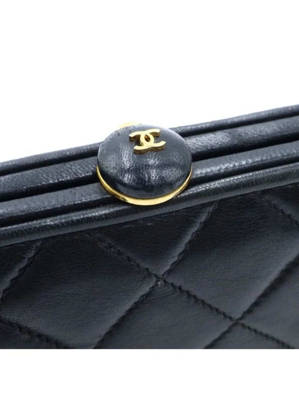 Chanel Quilted Kiss Lock Mini Bag Black Lambskin Gold